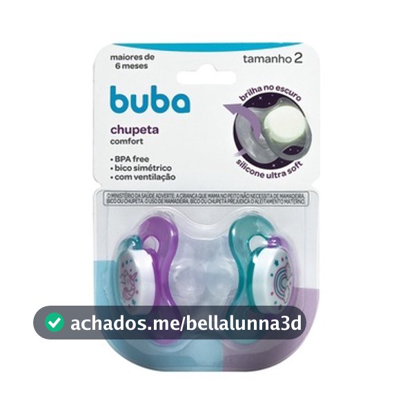 Kit Chupetas Tamanho 2 (+6 Meses) Buba Unicórnio Noturna - Comfort Ultra Soft Infantil