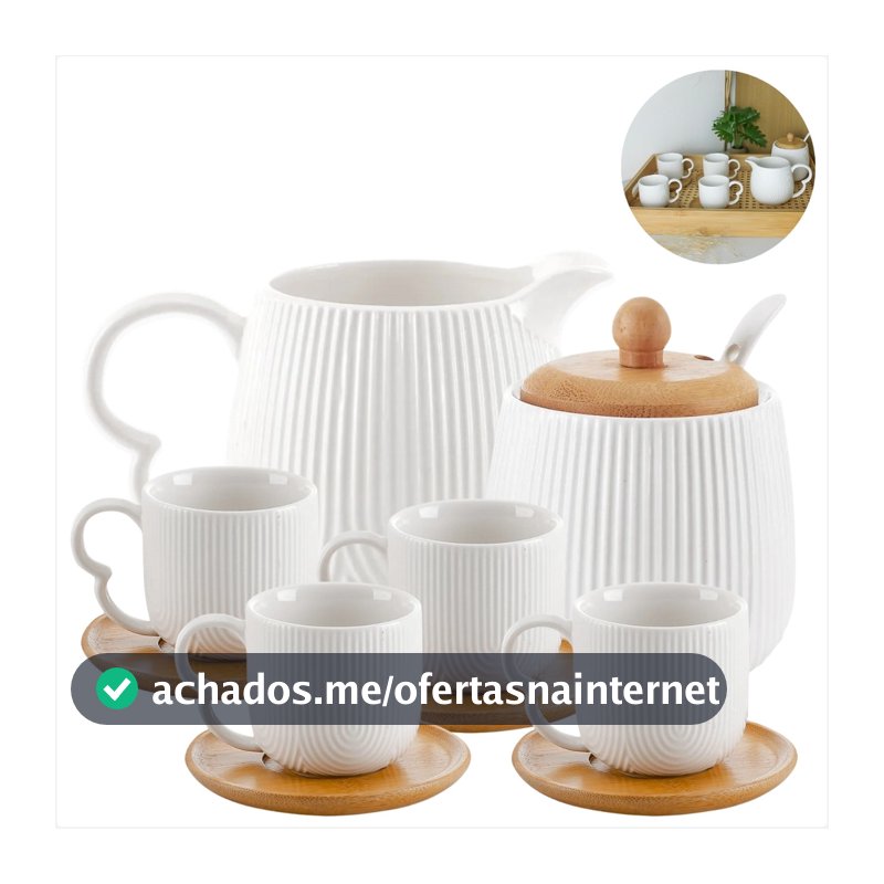 Cantinho do Café Oasis Conjunto de Ceramica e Bambu Hauskraft Com Xicaras Para Café da Tarde Chá Capuccino
