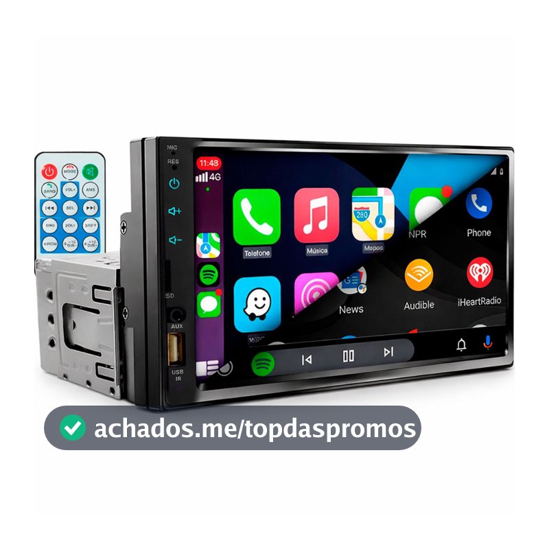 Central Multimídia Mp5 1Din 2Din 7 Carplay Android Auto Espelhamento USB Bluetooth