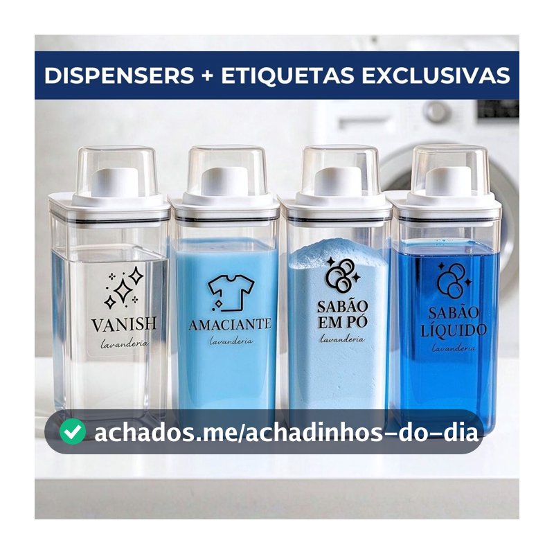 Dispensers Lavanderia 2,3/1,5 Litros - Cartela com 7 Etiquetas - Amaciante, Sabão em Pó e Liquido