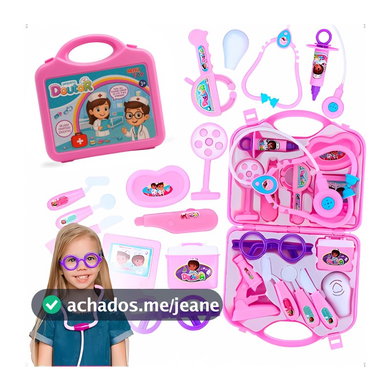 Kit Médico Infantil Rosa Menina Mala Portátil Brinquedo Educativo Completo com Acessórios Doutora