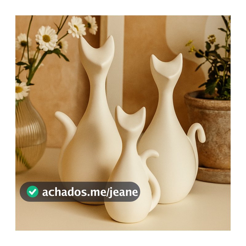 Trio de Gatos Enfeite Cerâmica Decoração Sala