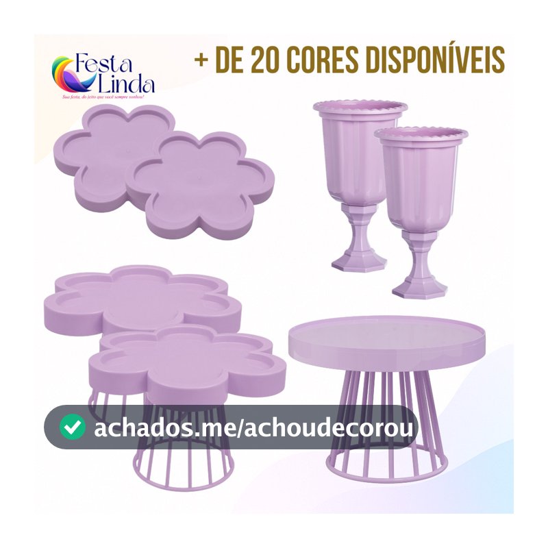 Kit Festa 1 Boleira Roma 23cm + 2 Porta Doces + 2 Bandejas Flor + 2 Vasos Gregos - Diversas Cores