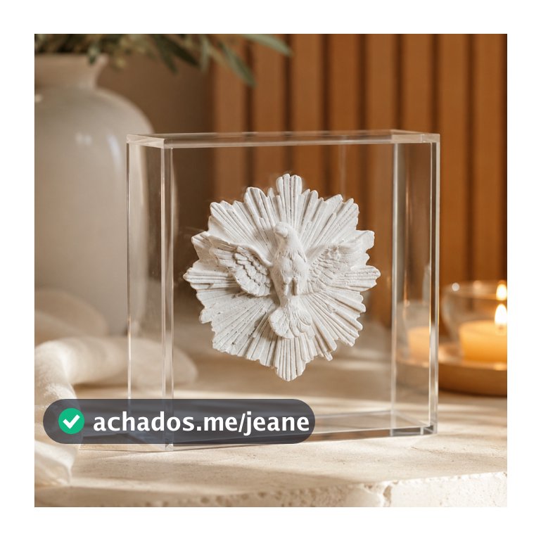 Moldura em Acrílico Espírito Santo Gesso Quadro Parede Mesa Caixa Acrilica Transparente Resistente 14x14