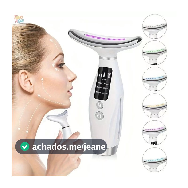 Massageador De Pele Firmeza Pescoço Led de 7 Modos Massageador Portátil Beleza para Rosto e Pescoço TUDO