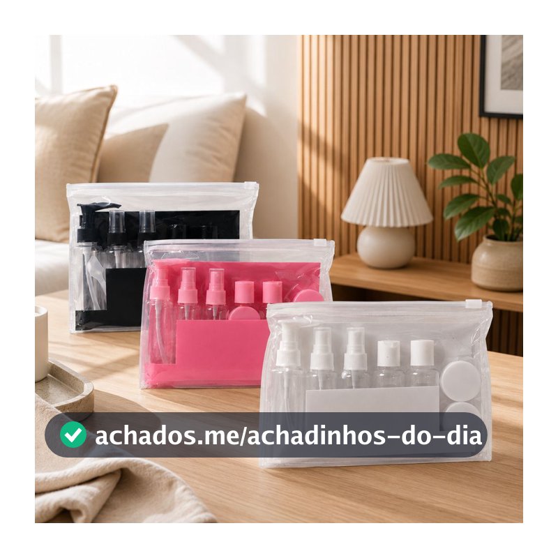 Kit 10 ou 9 Frascos para Viagem Higiene Bolsa Organizadora Transparente Perfume Shampoo Multiuso