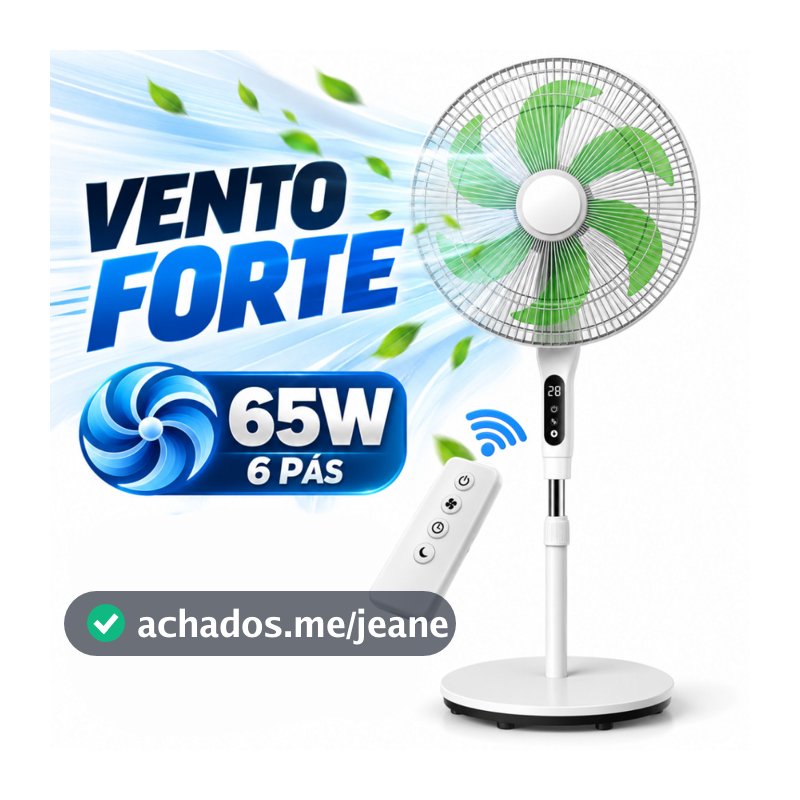 Ventilador de Coluna 65W 6 Pás com Controle Remoto 3 Velocidades Altura Ajustável 130cm 127V