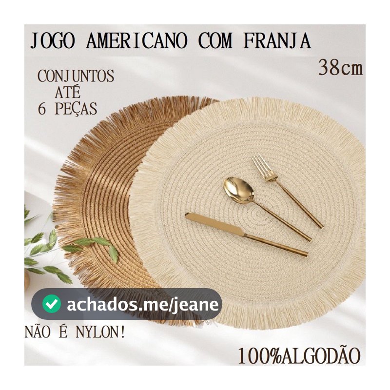 OFERTA Jogo Americano Descanso Redondo Com Franja Algodão 6 ou 4 Ou 2Uni 38cm De Mesa Decoração Cozinha