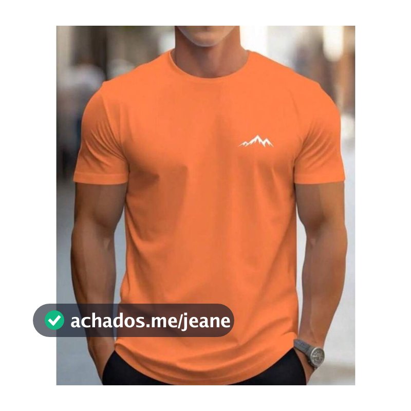 OFERTA EXCLUSIVA Camiseta de Manga curta Gola Redonda Homens Estampa Montanha Moda Primavera Verão