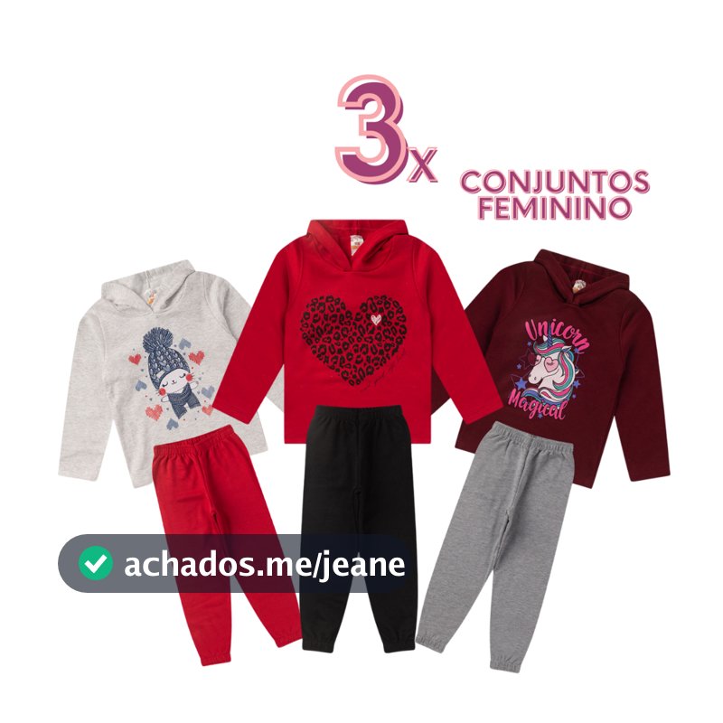 Kit 3 Conjunto moleton infantil feminina de inverno com calça infantil de moleton peluciado roupas infantis baratas.