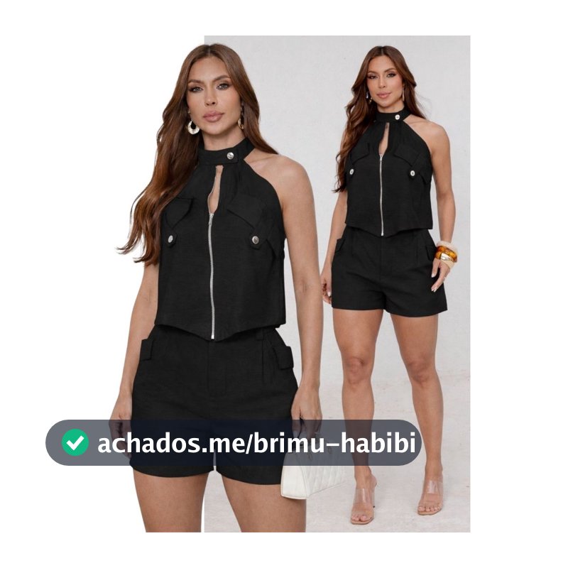Conjunto Feminino Blusa Gola Shorts Alfaiataria Elegante Casual Moderno