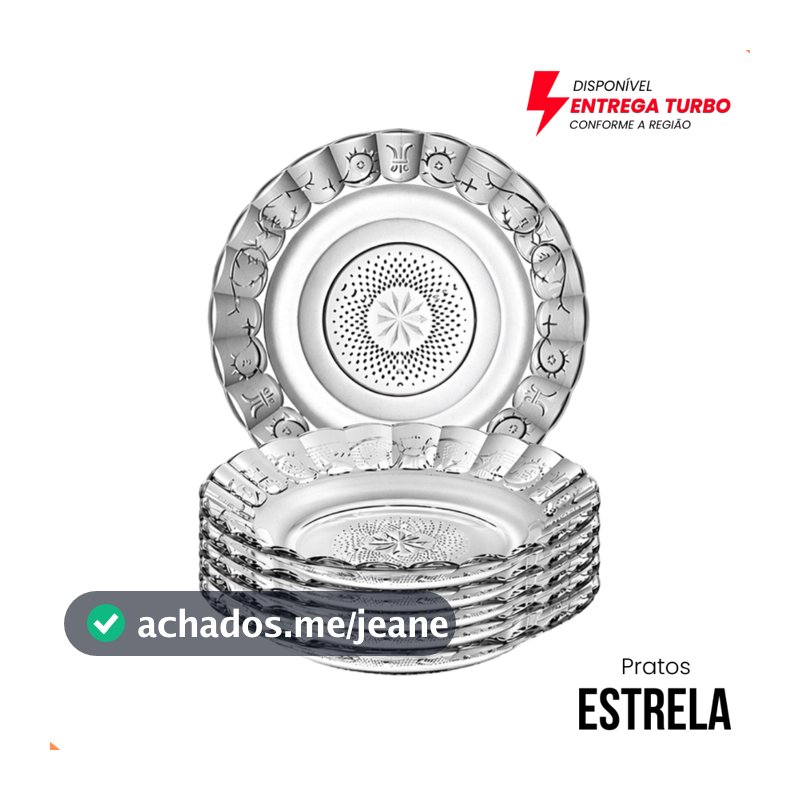 Jogo Pratos Vidro Egipcio Estrela 6 Pecas Prato Fundo Transparente Resistente Cozinha Mesa