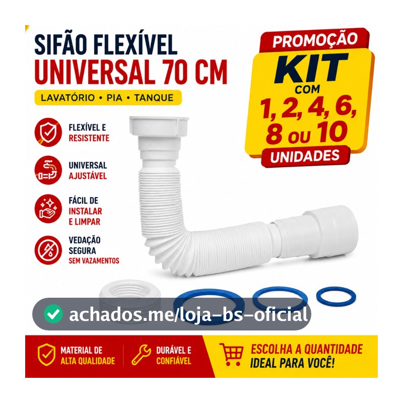 Sifão tubo sanfonado ajustável Lavatório/Pia/Tanque Universal 70cm / Plastunning