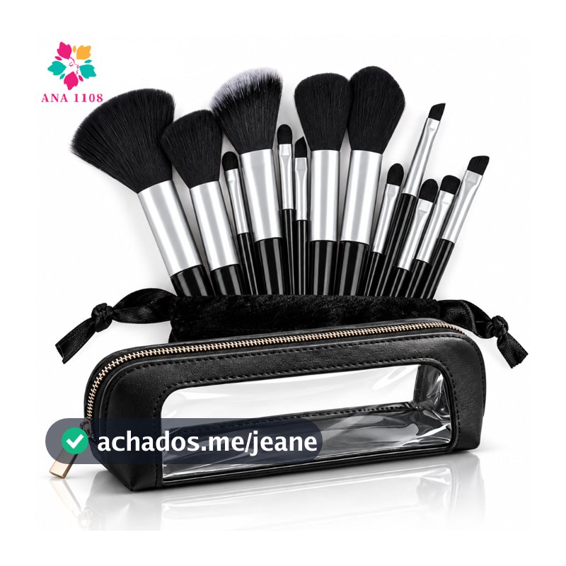 ANA1108 Kit 13 Pincéis de Maquiagem Profissional + Necessaire Estojo Organizador