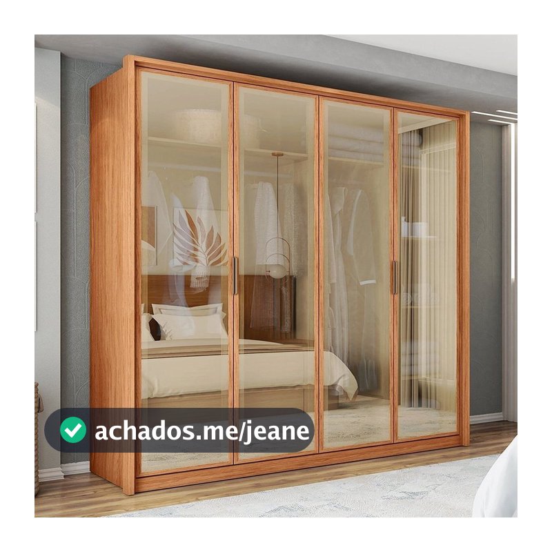 Guarda Roupa 4 Portas Reflecta 3 Gavetas 100% MDF Freijó New Reflex Yescasa Marrom 180