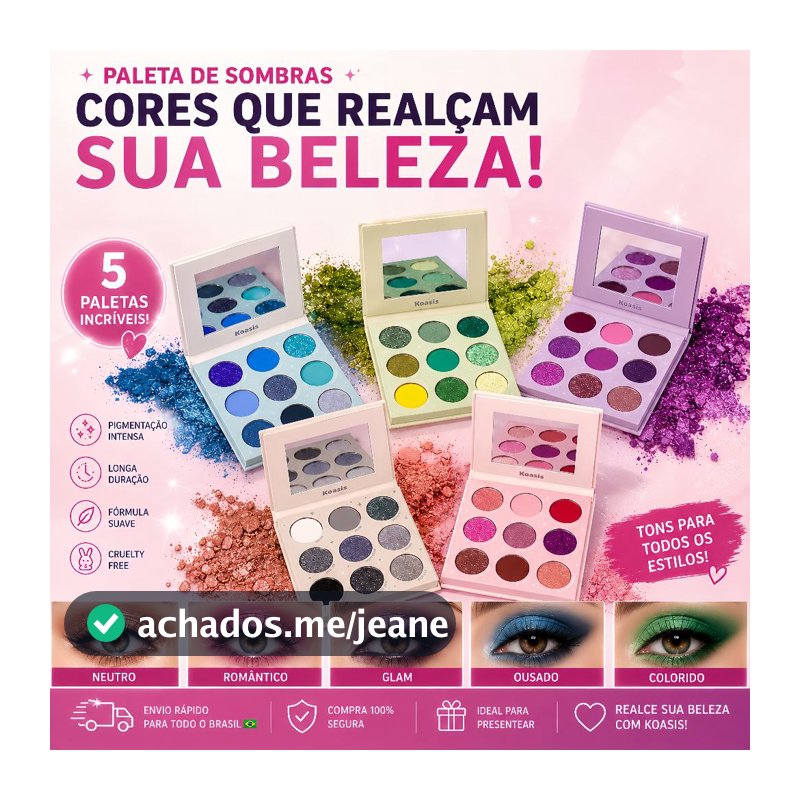 Koasis Paleta de Sombras Coloridas PIGMENTAÇÃO EXTREMA em 1 TOQUE 9 Tons Vibrantes Matte e Cintilante para Expressão Cri