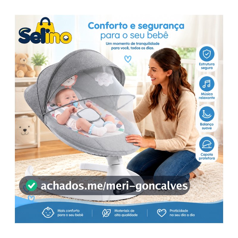 Cadeira de Balanço Elétrica para Bebê com 5 Velocidades, Bluetooth, Controle Remoto e Mosquiteiro