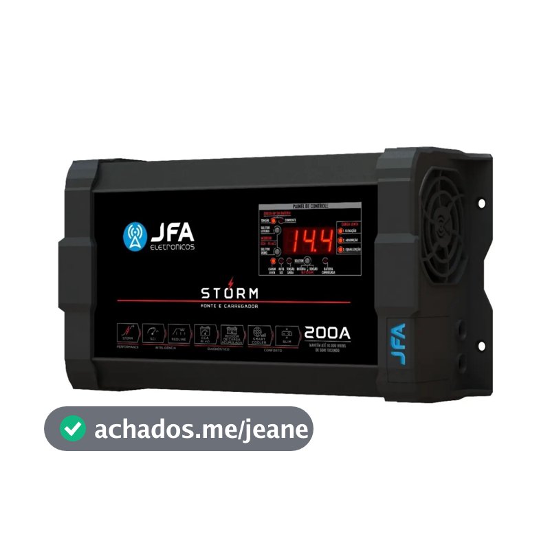 Fonte Carregador JFA Storm 200A Bivolt Automático Som Automotivo 12V Carga Inteligente SCI Slim