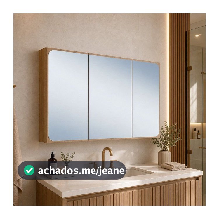 Armário Espelheira para Banheiro 100cm com 3 Portas Lavinia Marrom Mel Mel