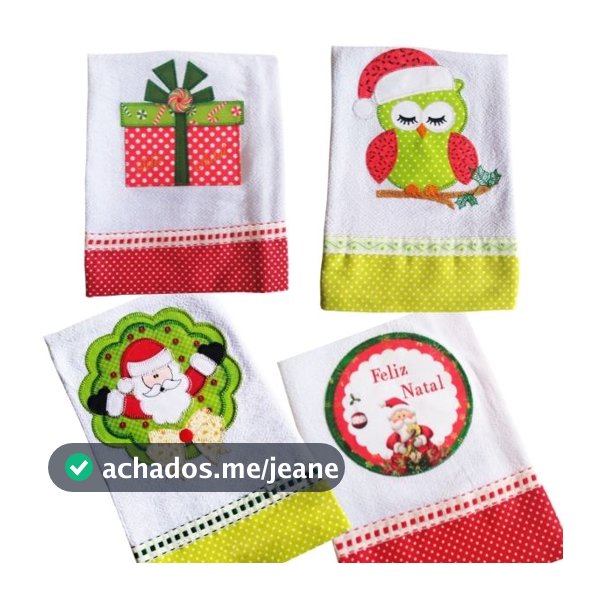 Kit Panos de Prato Bordados Patchwork Natalinos Casa & Decoração  ( 4 unidades) - Natal - Papai Noel - Decoração de Natal