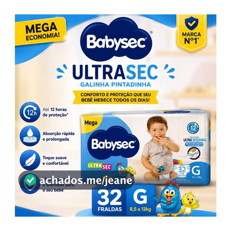 Fralda Babysec Ultrasec G 32un Galinha Pintadinha 12h Proteção Antivazamento Conforto Seco Bebê