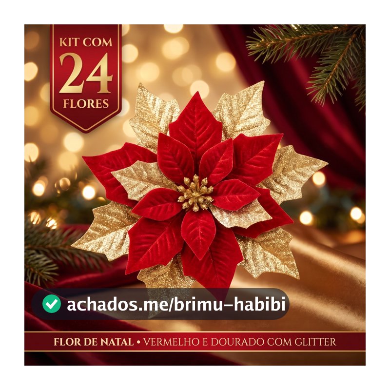 Kit 24 Flores de Natal Artificiais Bico Papagaio Com Glitter Decoração Árvore de Natal E Kit 6, 12 e 18