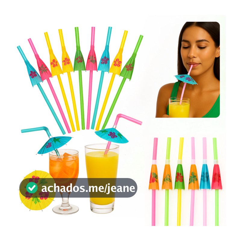 Kit 40/200 Canudo Guarda-Chuva Descartável para Drink Festa Coquetel Decorativo