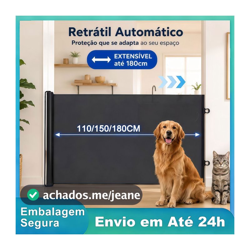 Portão Retrátil para Pets Tela de Proteção para Cães e Gatos Sem Furos 110/150/180x78cm