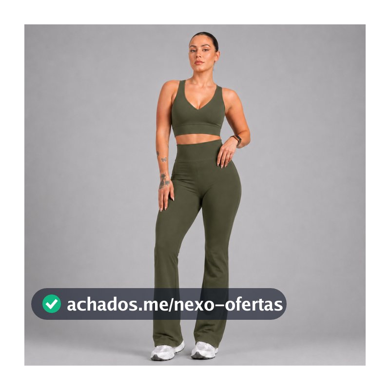 Conjunto Feminino Fitness Calça Flare Bailarina + Top Decote V  Zero Transparência Ideal Dia a Dia