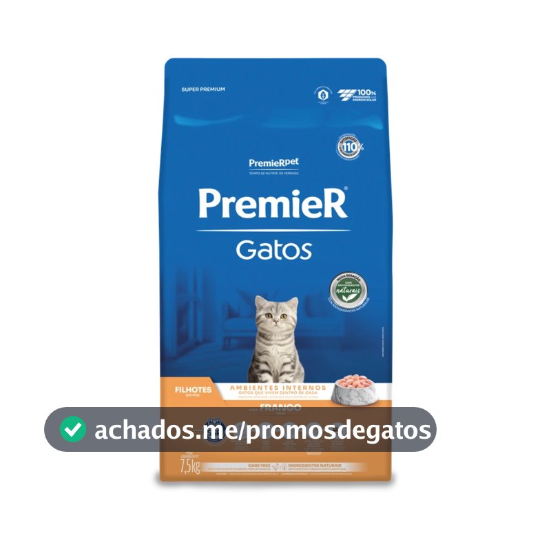 Ração Premier Gatos Filhotes Ambientes Internos Frango 7,5kg