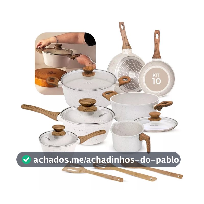 Jogo De Panelas Indução Kit 10 Peças Revestimento Cerâmico Style Cook Marmol - Mimo Style Premium