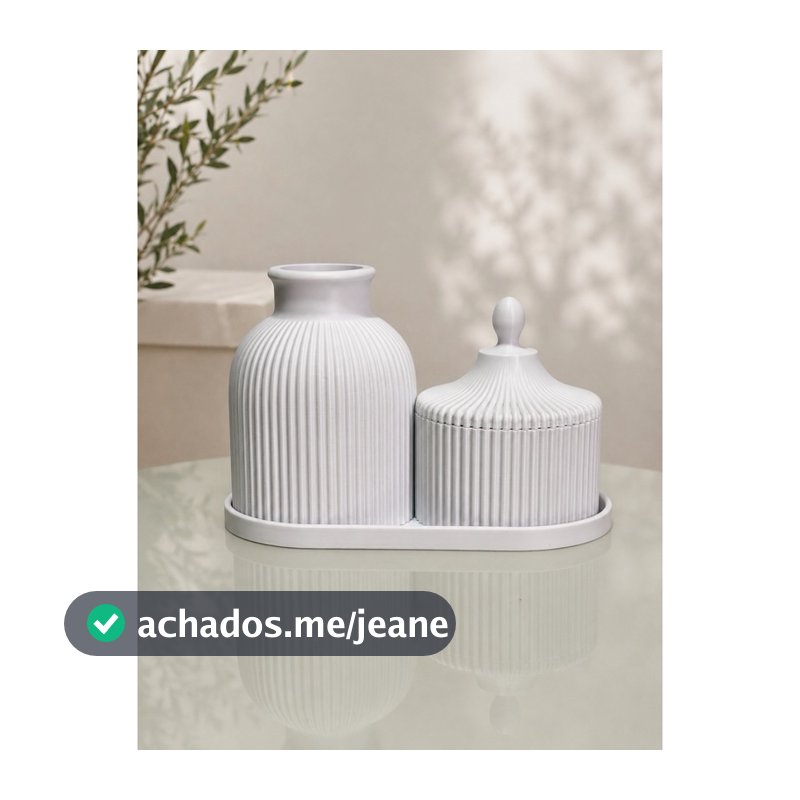 Kit vaso e pote Decorativo com Bandeja | Vaso + Pote Decorativo para Sala e Lavabo