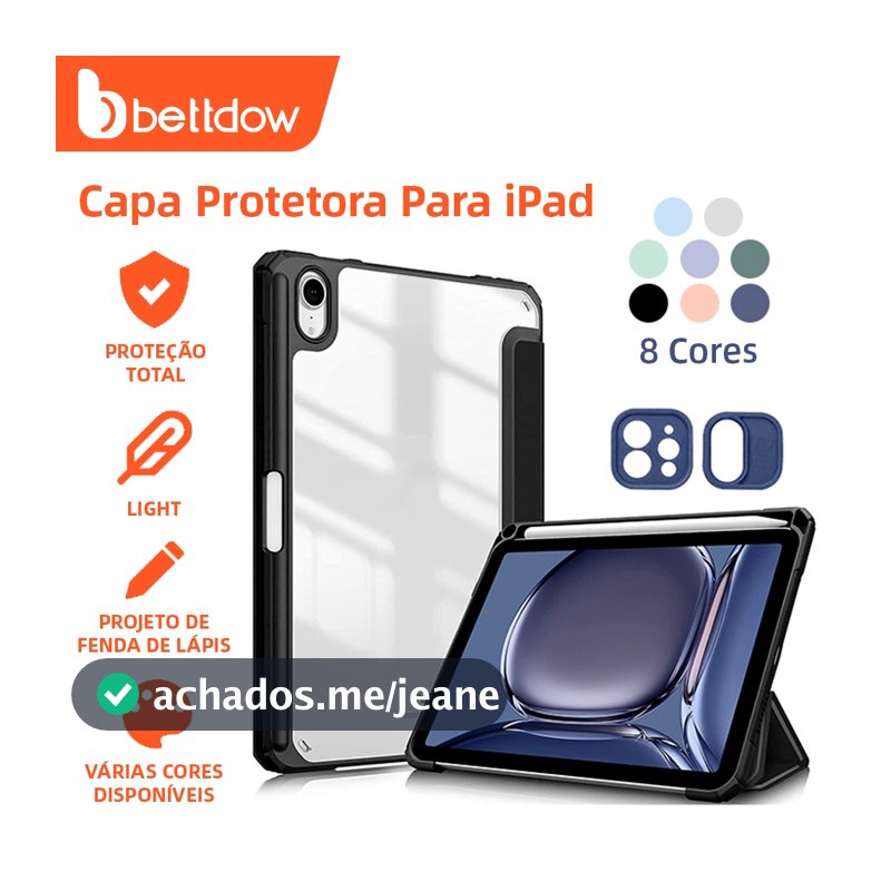 BETTDOW iPad Pro 112018-2022 Air 4/5 Air6 Gen 10 10.9 Capa protetora de acrílico para iPad com compartimento para