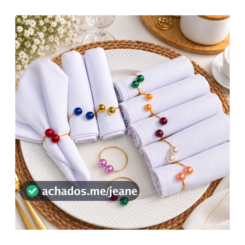 Kit com 06 ou 12 Anel Porta Guardanapo Casamento Mesa Posta Único Metalico Com Perola