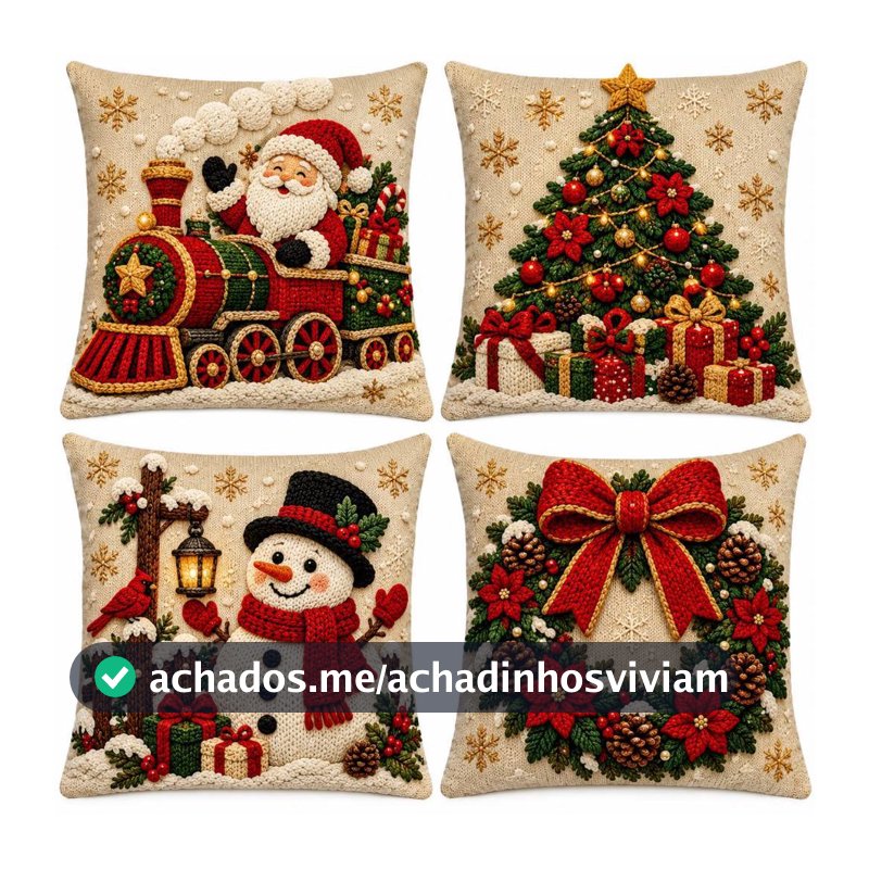 KIT 4 CAPAS DE ALMOFADAS DECORATIVAS NATAL PAPAI NOEL BONECO DE NEVE FELIZ NATAL  RENA LANÇAMENTO 2026