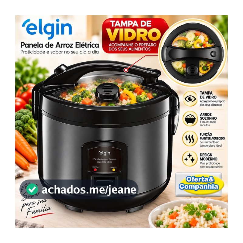 Panela De Arroz Elétrica Elgin 5 Xicaras 2L Tampa de Vidro 400w