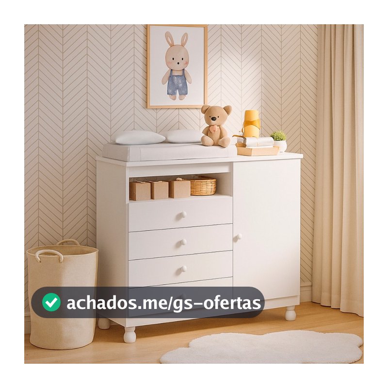Cômoda Infantil 4 Gavetas com Porta Com Trocador a Corrediça Telescópica Pés Reguláveis