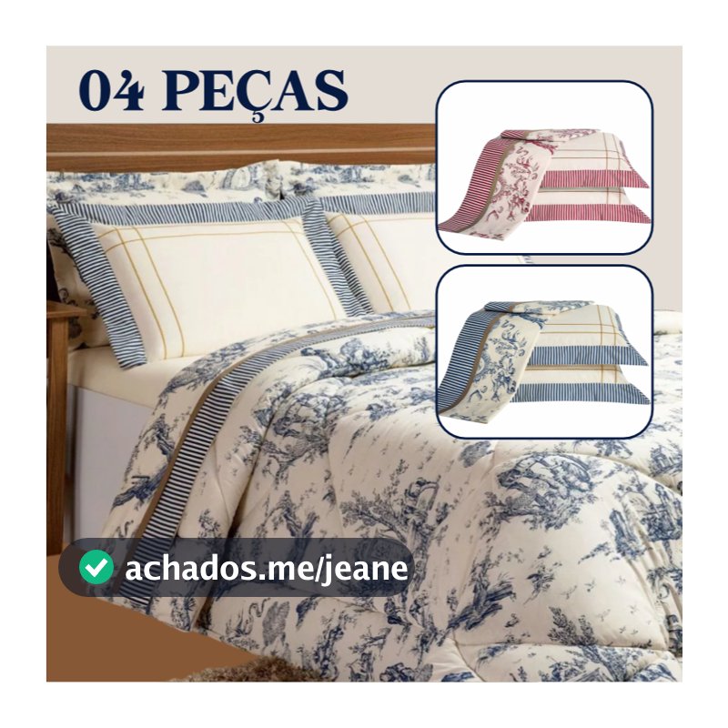 Jogo de Lençol 04 Peças 180 Fios Algodão Casal Queen King Estampa Porcelana