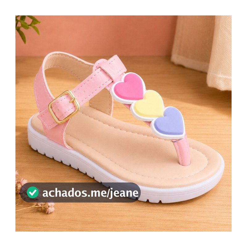 Sandália infantil de dedo enfeite corações coloridos linda e Confortável.