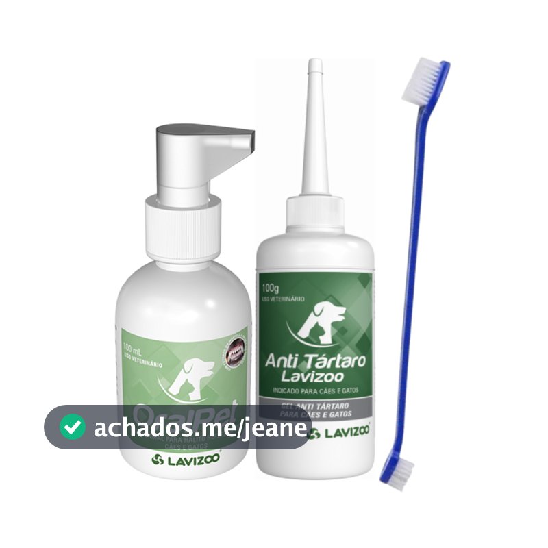 Kit Anti Tártaro Lavizoo + OralPet Spray + Escova de Dentes = Higiene Bucal Completa para Cães e Gatos.