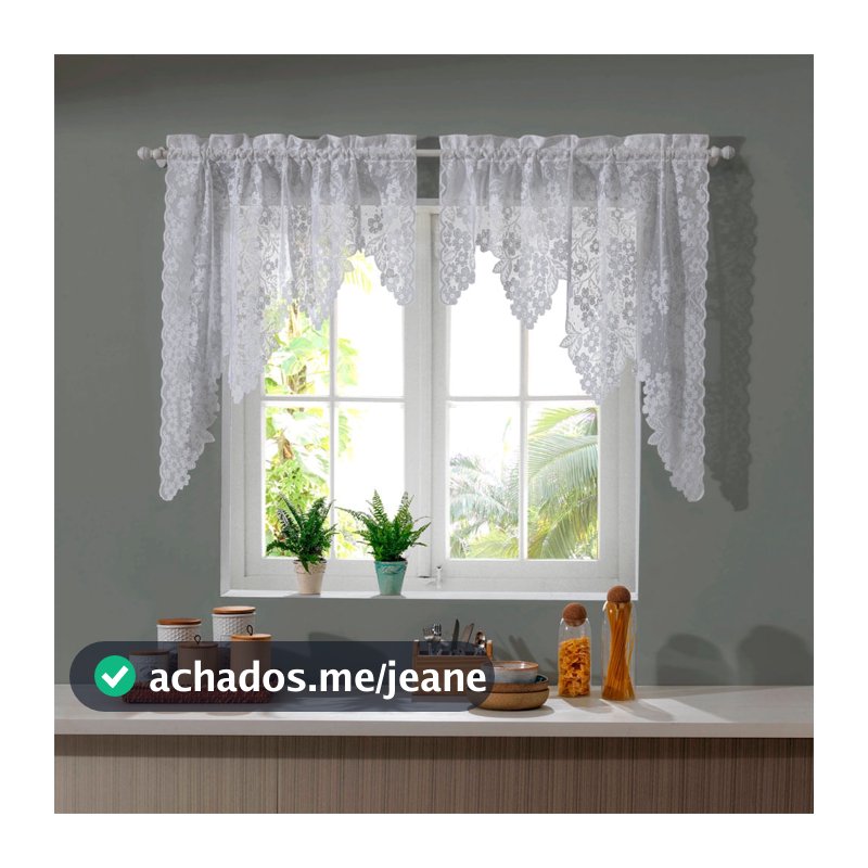 Cortina Renda Cozinha Cascata 175x95cm Branca/Cru