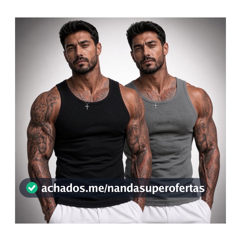 Kit 2 Regata Masculina Academia Ribana Canelada  Slim Algodão e Elastano Americana Básica Regata Masculina Algodão