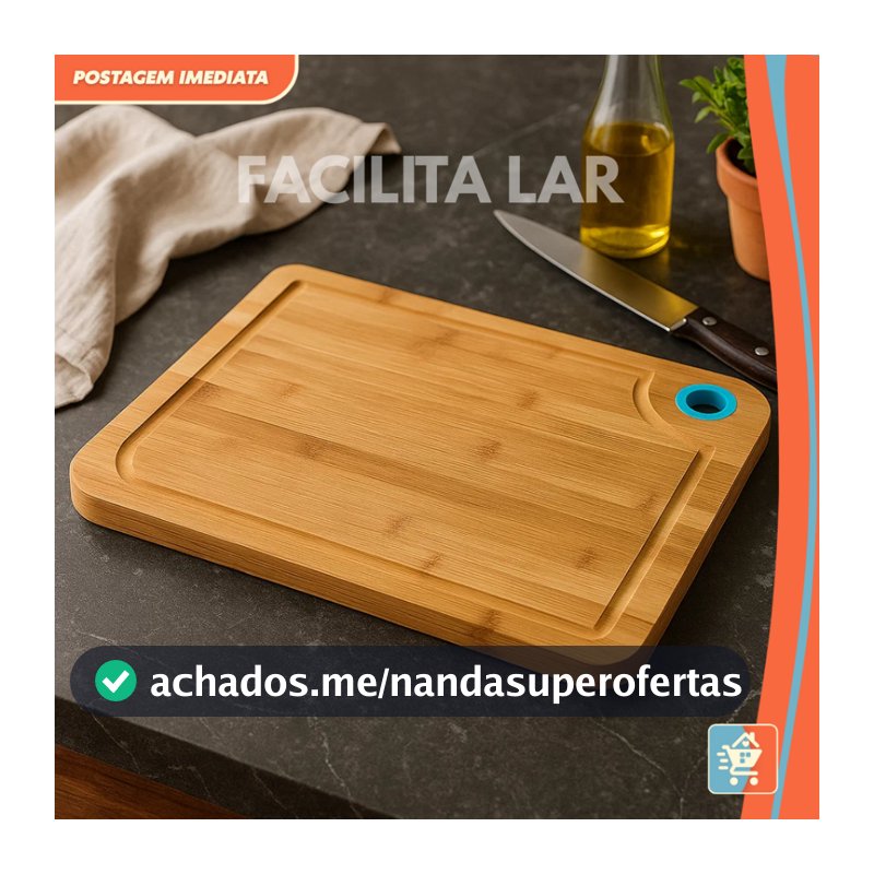 Tábua de Corte em Bambu Com Alça de Silicone 37x27cm ENVIO IMEDIATO
