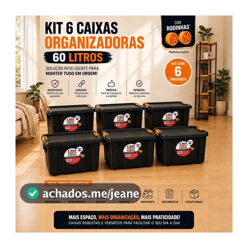 Kit Caixa Organizadora 60L Resistente com Rodinhas Tampa Roupa Brinquedo Ferramenta Multiuso Oferta!