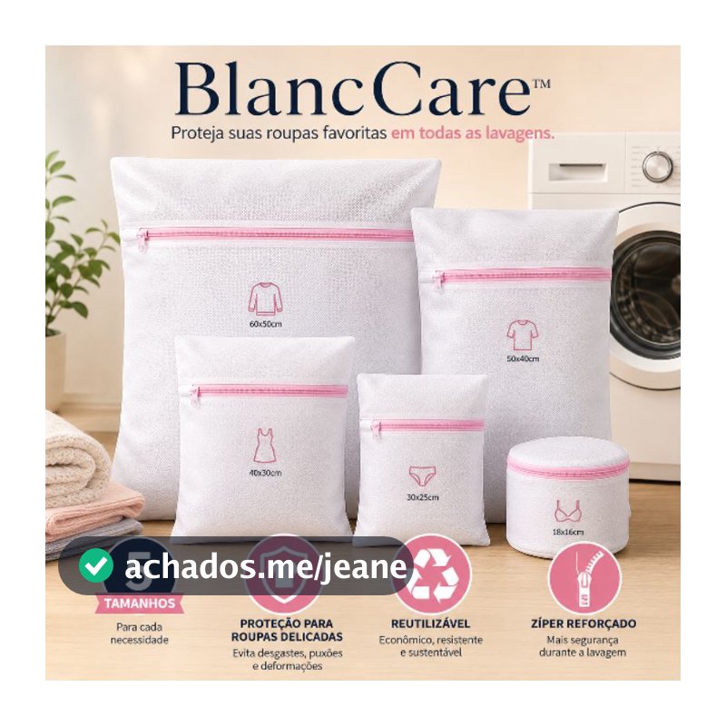 Sacos para Lavar Roupas Delicadas com Zíper – Kit 5 Peças BlancCare™