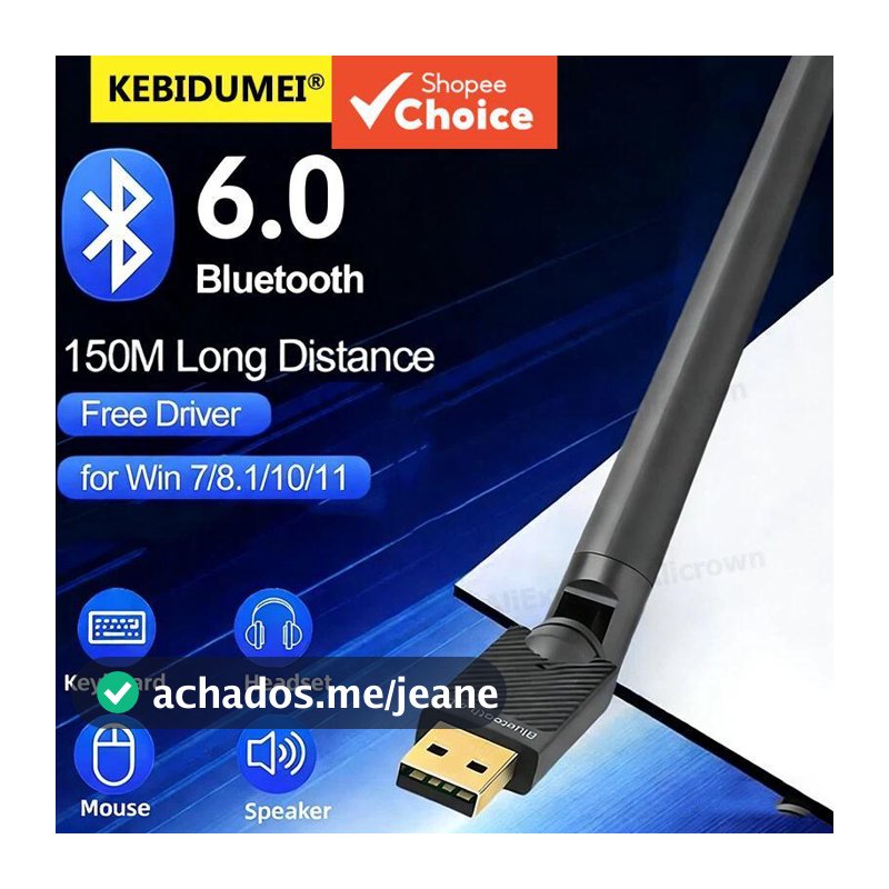 Adaptador USB Bluetooth 6.0 150M, Receptor/Transmissor de Áudio Bluetooth 5.4 com Antena 5dBi, Dongle para Notebook,