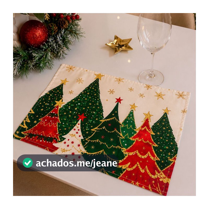 Kit 2/4/5/6/8 Jogo Americano Natalino de Tecido Arvore de Natal Dourada