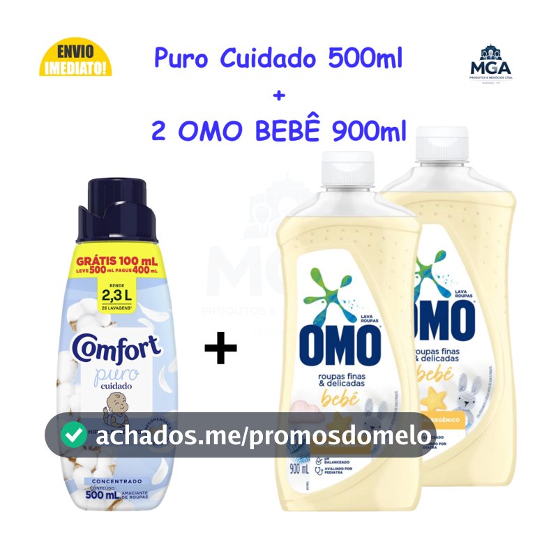 Kit OMO Bebê + Comfort Puro Cuidado 500ml Hipoalergênico Roupas Delicadas