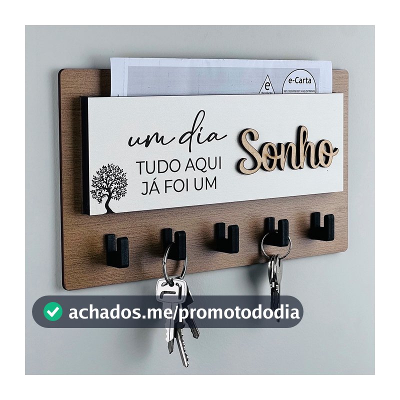 Porta Chaves Decorativo 05 Ganchos em MDF