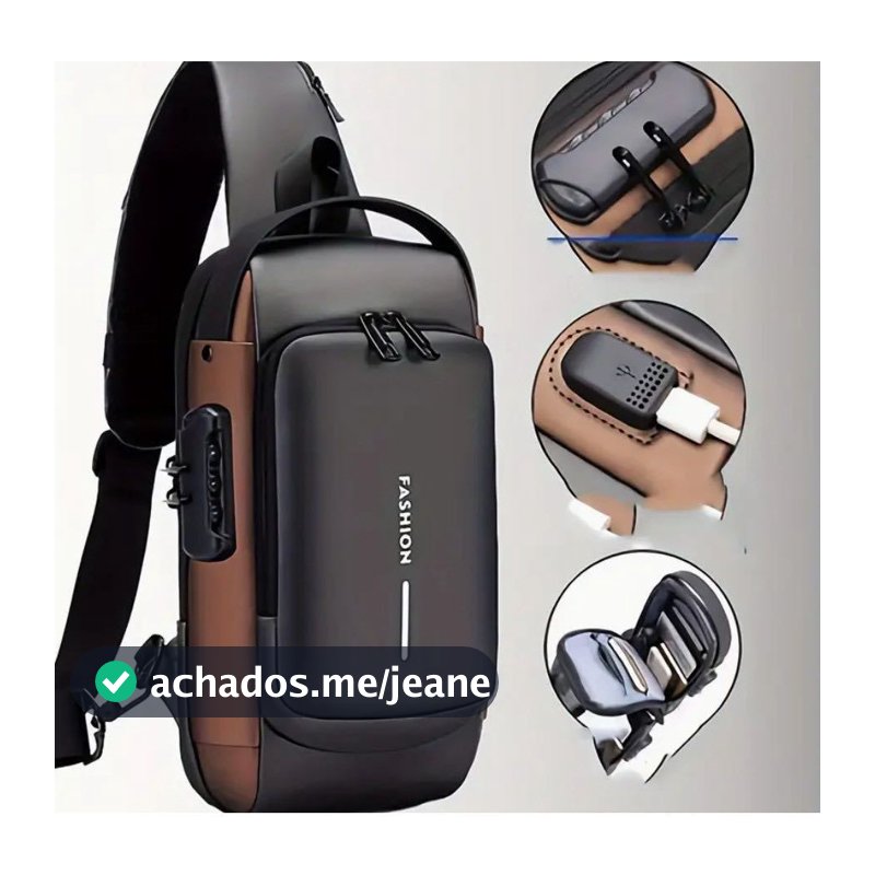 Mochila De Peito Masculina À Prova D'água De Trava De Código Antifurto Com Usb Alta Qualidade